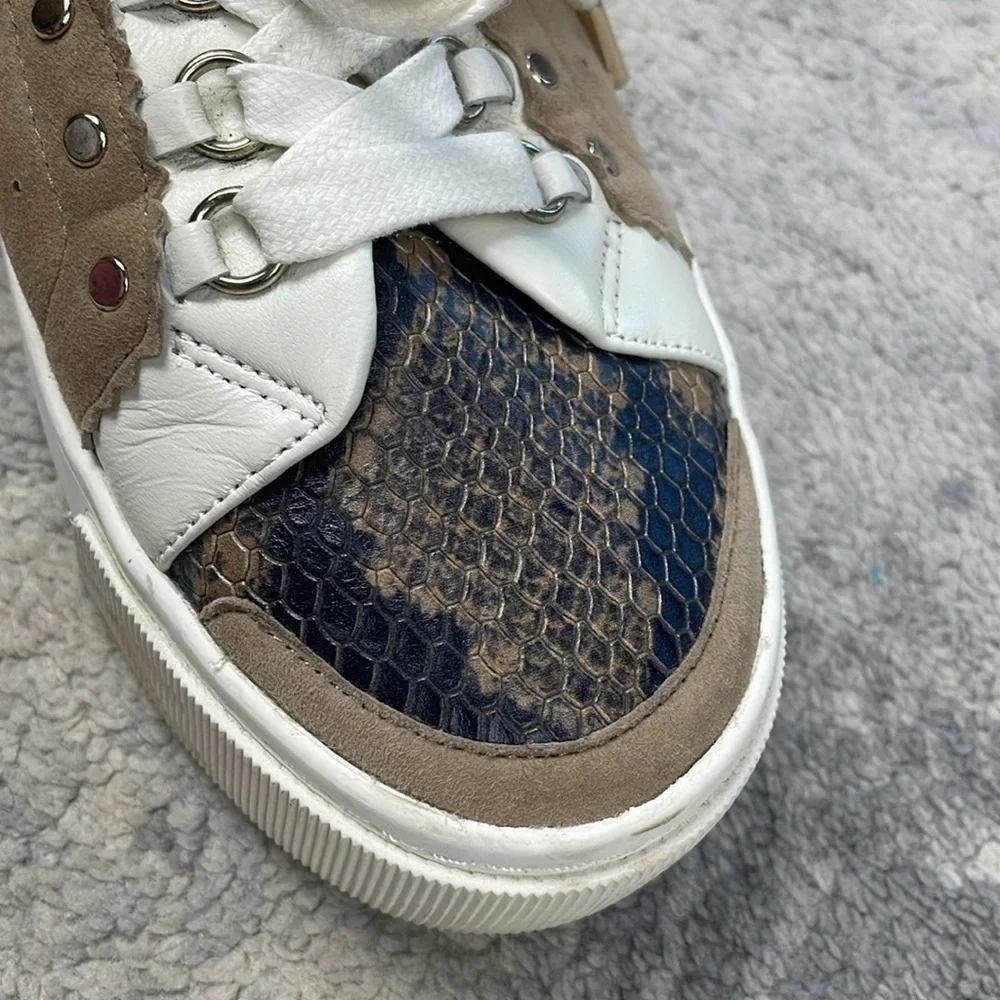 Joie Handan Camel Tan Suede Snakeskin Toe Platform Sneaker Sz 39